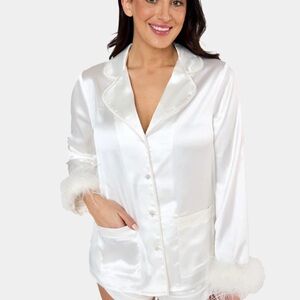 Buddy Love Prescott Feather Trim Pajama Set White Small